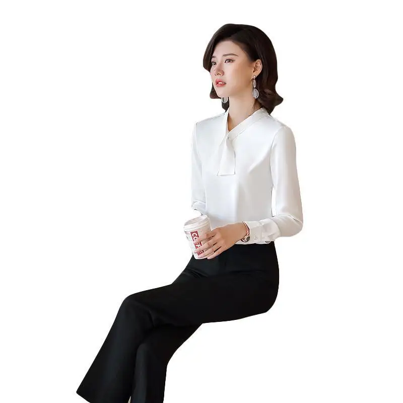 

Large Size White Chiffon Long-sleeved Temperament Shirt 2020 Summer New Women's Fashion Shirt Trousers Professional Workwear