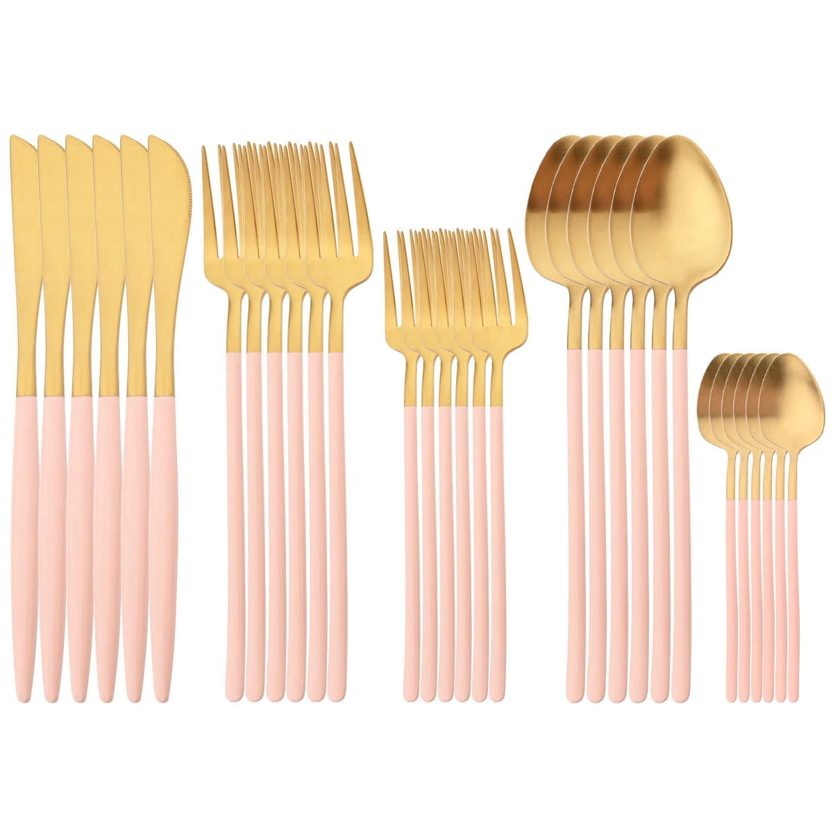 30Pcs Knife Desssert Fork Tea Spoon Dinnerware Set 304 Stainless Steel Cutlery Vintage Pink Gold Tableware Home Kitchen Flatware