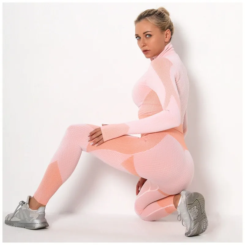 

Long Sleeve Women's Sports Set 2 Piece Gym Clothing Fitness Suit for Seamless Outfit Yoga Workout Clothes Two Pieces Sport Sets