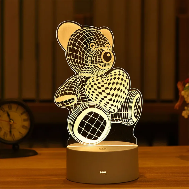 3d Led Night Light Creative Table Lamp Valentine's Day Gift Romantic Heart-shaped Decorative Children's Birthday Gift. | Дом и сад