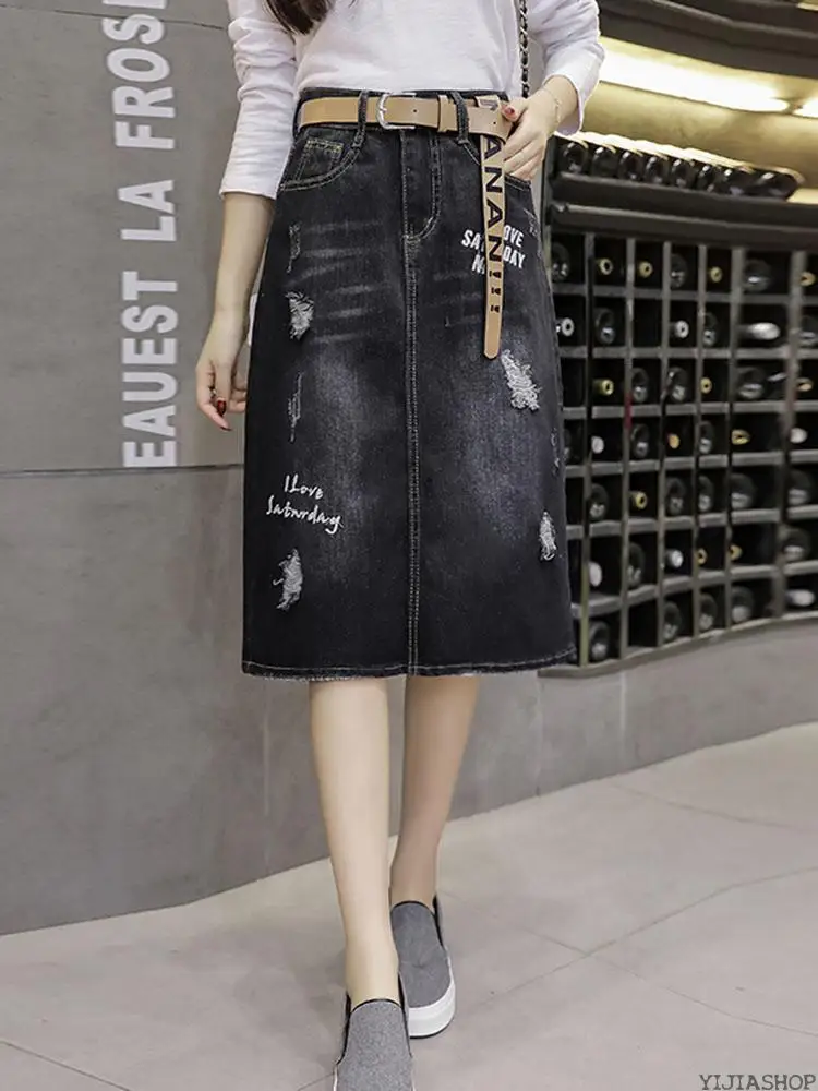 Новая летняя Высококачественная Свободная юбка джинсовая среднего размера с