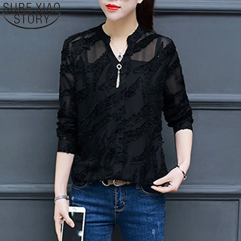 Повседневные шифон женские топы Женские и блузки 2021 осенние модные кружевные с