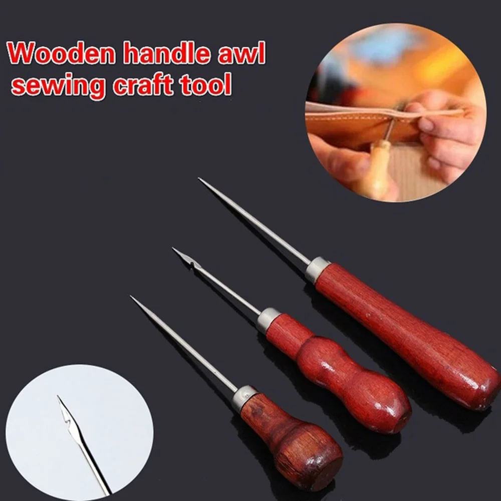 1 шт. деревянная ручка Awl DIY кожаный тент швейный штифт дырокол инструмент для