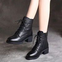 2020 womens shoes womens leather boots chunky winter shoes platform ankle boots thick heel women shoes