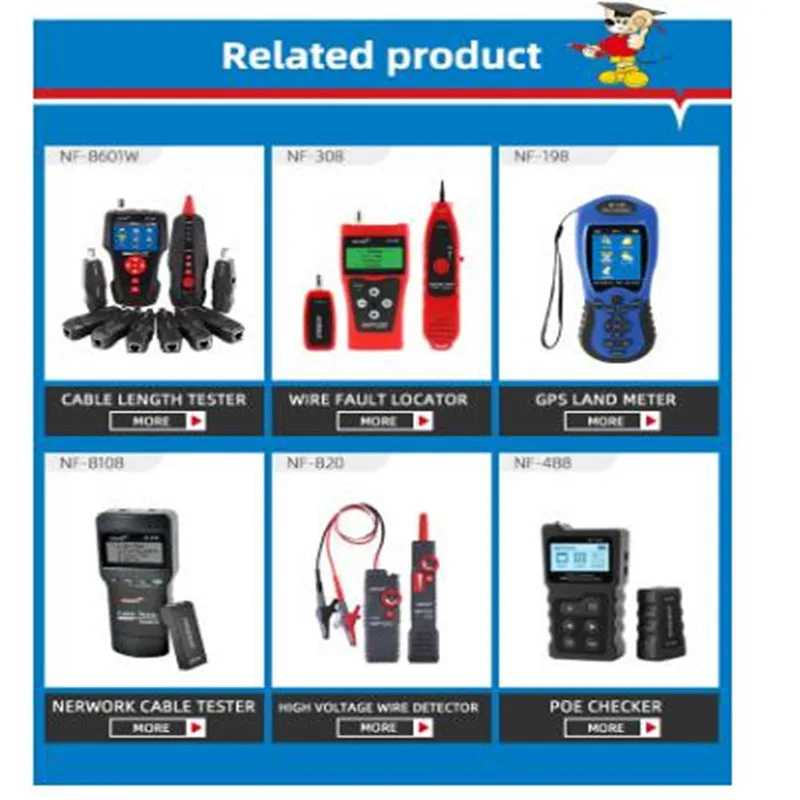 

NF-8601W Multi-functional Network Cable TesterLCD Cable length Tester Breakpoint Tester RJ45 UTP STP Diagnose Tone Tracer