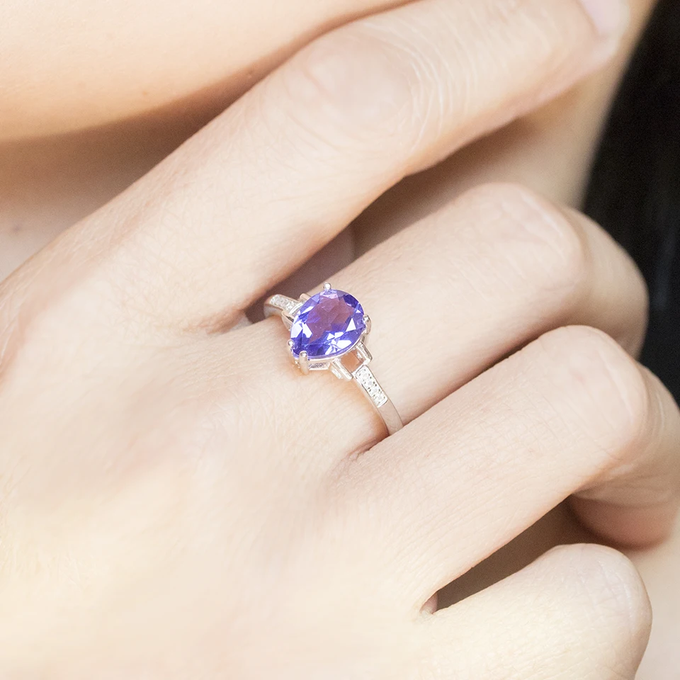 

Bolai created violet tanzanite wedding ring solid 925 sterling silver gemstone fine jewelry for women engagement rings gift
