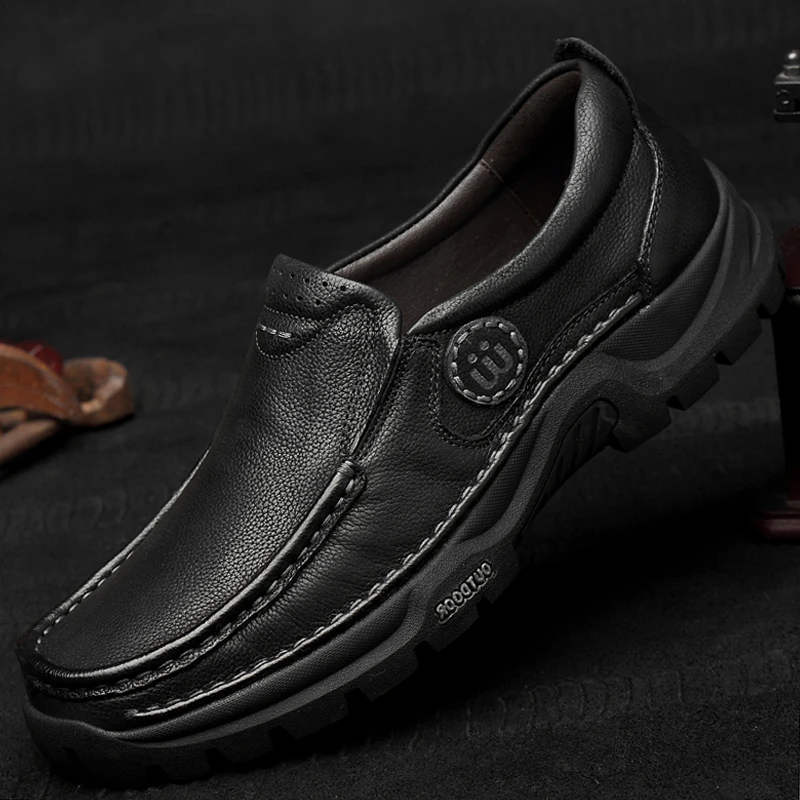 2021 New Spring Summer Men's Causal Shoes Loafers  Slip On Genuine Leather Shoe Man Black Brown Breathable Driving Shoes For Men