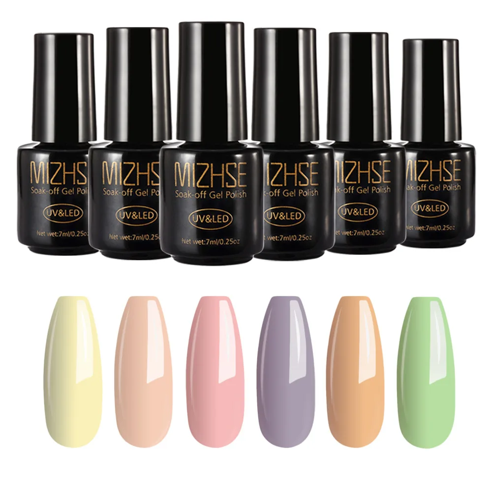 7ML x 6 per set MIZHSE 18 мл Гелевый лак набор замачиваемый УФ Блестящий лак для ногтей гель Smalto Полупостоянный Unghie Топ и основа гель для дизайна ногтей - Цвет: 7ML x 6 per set