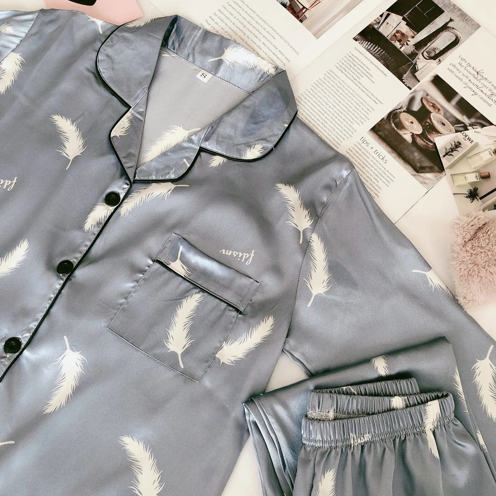 

Sexy Silk Pajamas Set for Women Long Sleeve Long Trousers Floral Print Pijama Mujer Satin Pyjamas Femme Homewear Night Suit