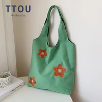 women canvas shoulder bag solid color print ladies shopping bags cotton cloth fabric grocery handbags tote books bag for girls