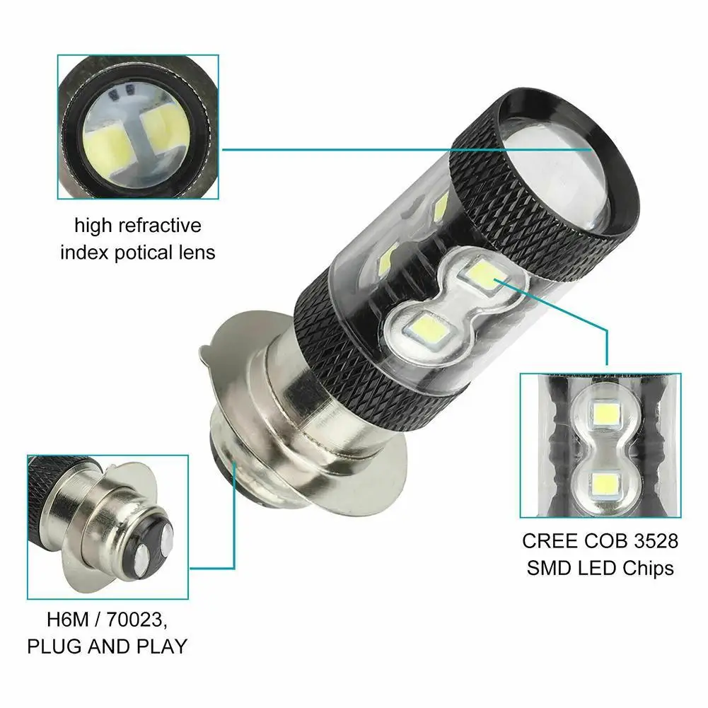 

2PCS H6/P15D LED Motorcycle Headlight Bulb Motorcycle Accessories Super Bright High Lumen for YAMAHA YFZ450R 700 Raptor YFM660