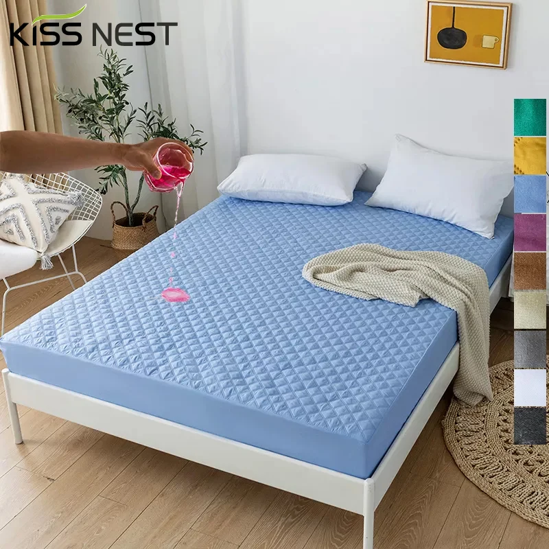 

Quilted Waterproof Mattress Protector Solid Color Elastic Fitted Sheet 200x200 180x200,Cover With Elastic Band For Home Bed