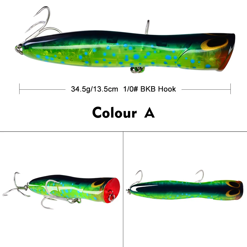 

Top water Popper Tuna Lures 13.5CM Fishing Lures Artificial Hard Bait Sea Fishing Tackle Wobbler Floating Peche