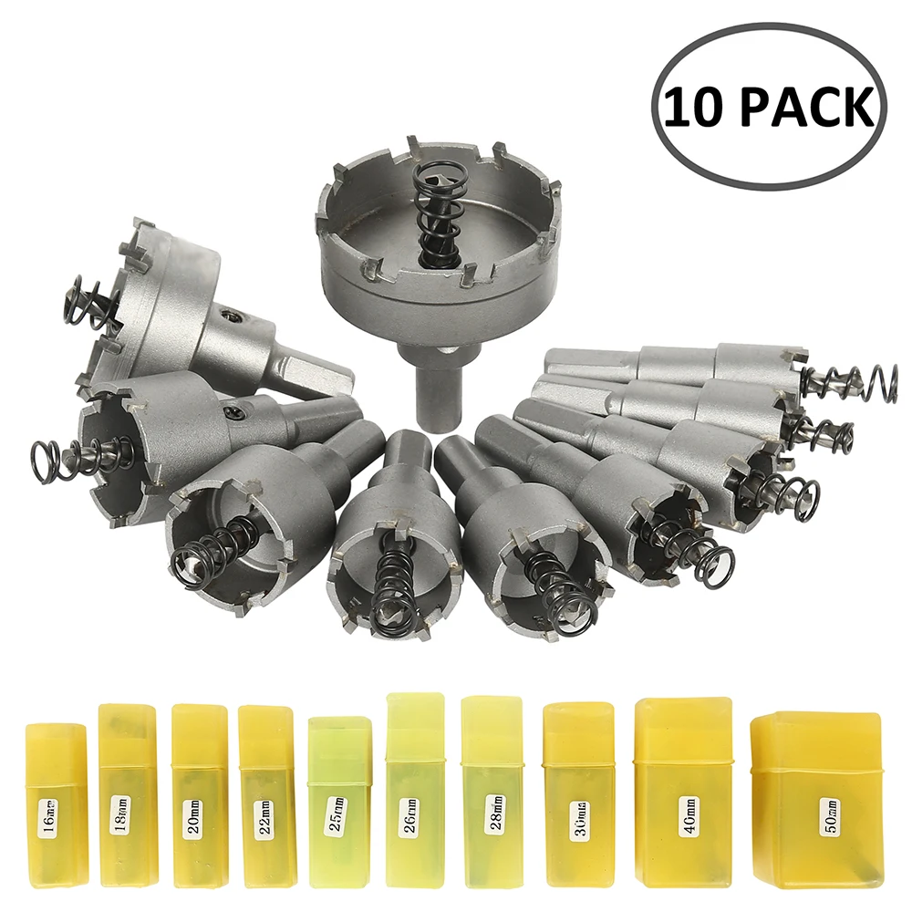 

Пила для отверстий HCS, набор из 10 насадок 16-50 мм, из сплава, карбида, кобальта, стали, пластин из нержавеющей стали, металла