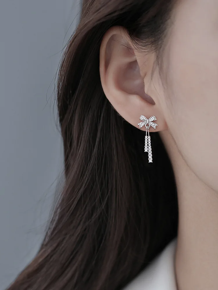 

95 Sterling Silver Bow Earrings Earrings Women's Summer