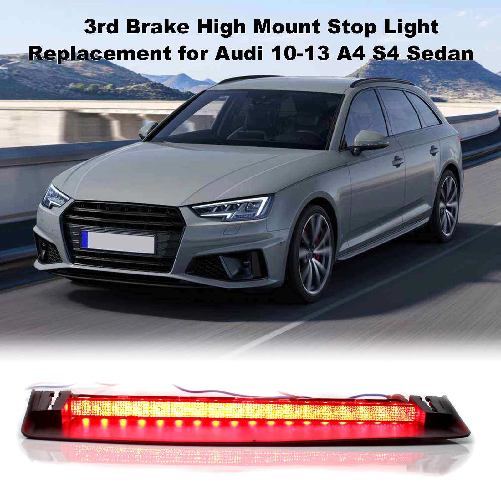 

1Pcs Red Light 3rd Brake High Mount Stop Warning Light Bar Rear Parking Signal Lamp Truck Replacement for Audi 10-13 A4 S4 Sedan