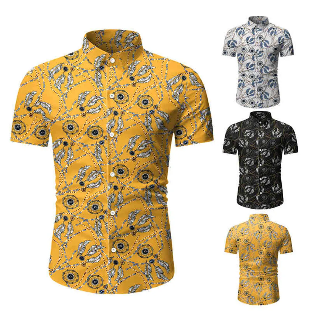 

Summer new Hawaiian style printed fashion hot men's shirt fashion printed shirt solid color Hawaiian Holiday top 40*