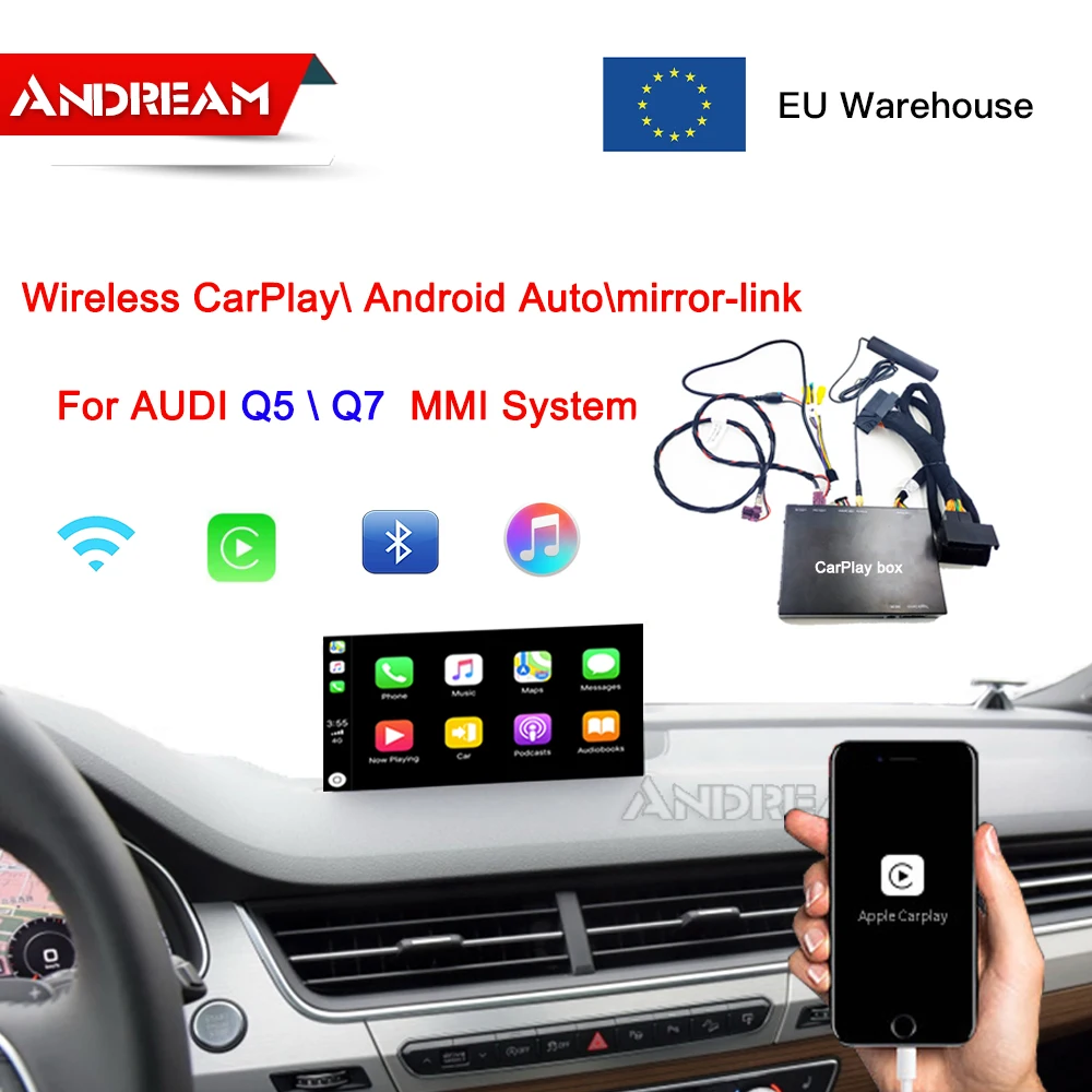 Andream беспроводной CarPlay интерфейс коробка зеркало-Ссылка Android авто для AUDI Q5/Q7 MMI системы Мультимедиа