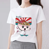 t shirt womens casual slim fashion funny japanese cute instant noodle pattern printing commuter soft o neck ladies white top