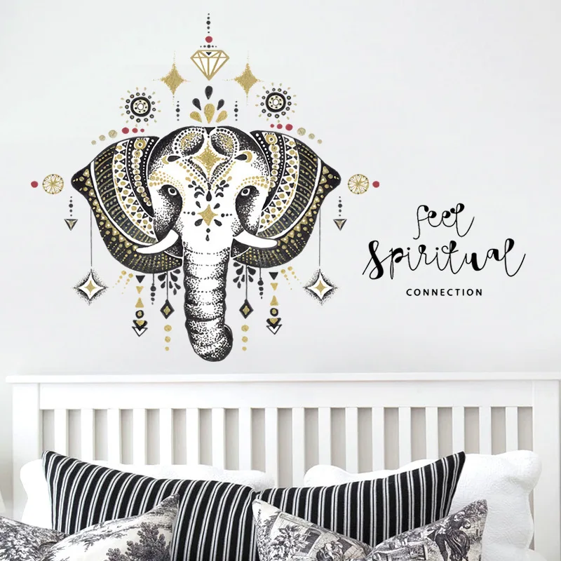 

Nordic style religious elephant cartoon animal Wall Stickers for Living Room Bedroom Art Decals Kids Room Large Murals