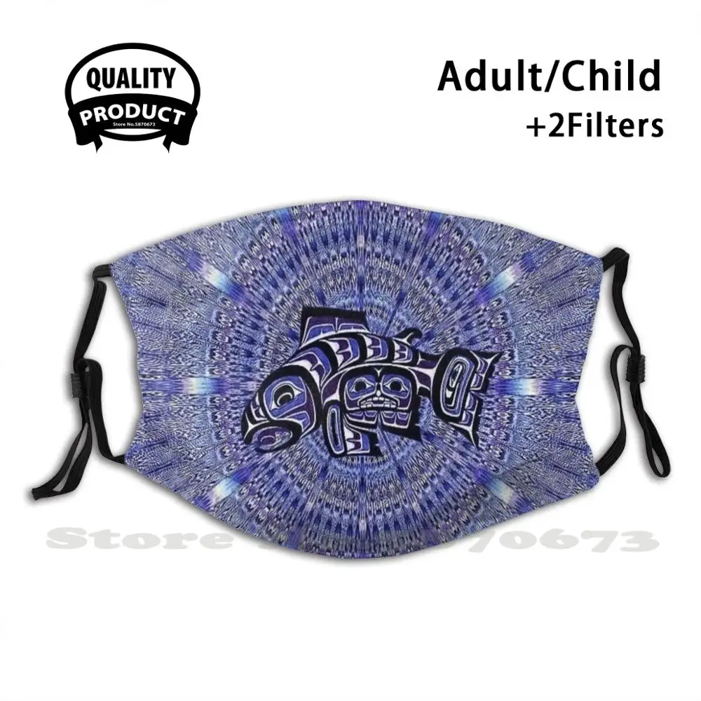 

Northwest Salmon Tribal Sacred Geometry Fractal Pattern Art Design Reusable Mouth Mask Filter Cool Funny Masks Northwest