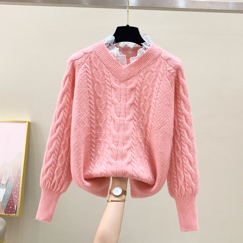 Женский Повседневный свитер и пуловеры длинный кружевной джемпер с V-образным