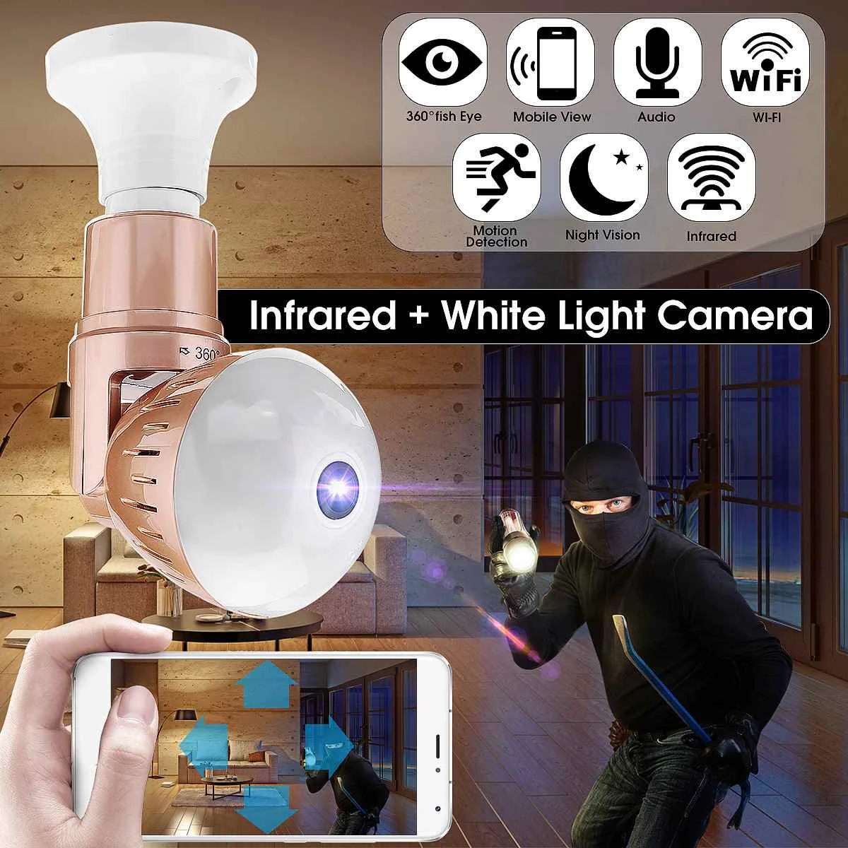 360 градусов панорамная Вращающаяся лампа камера беспроводной WiFi индукционный