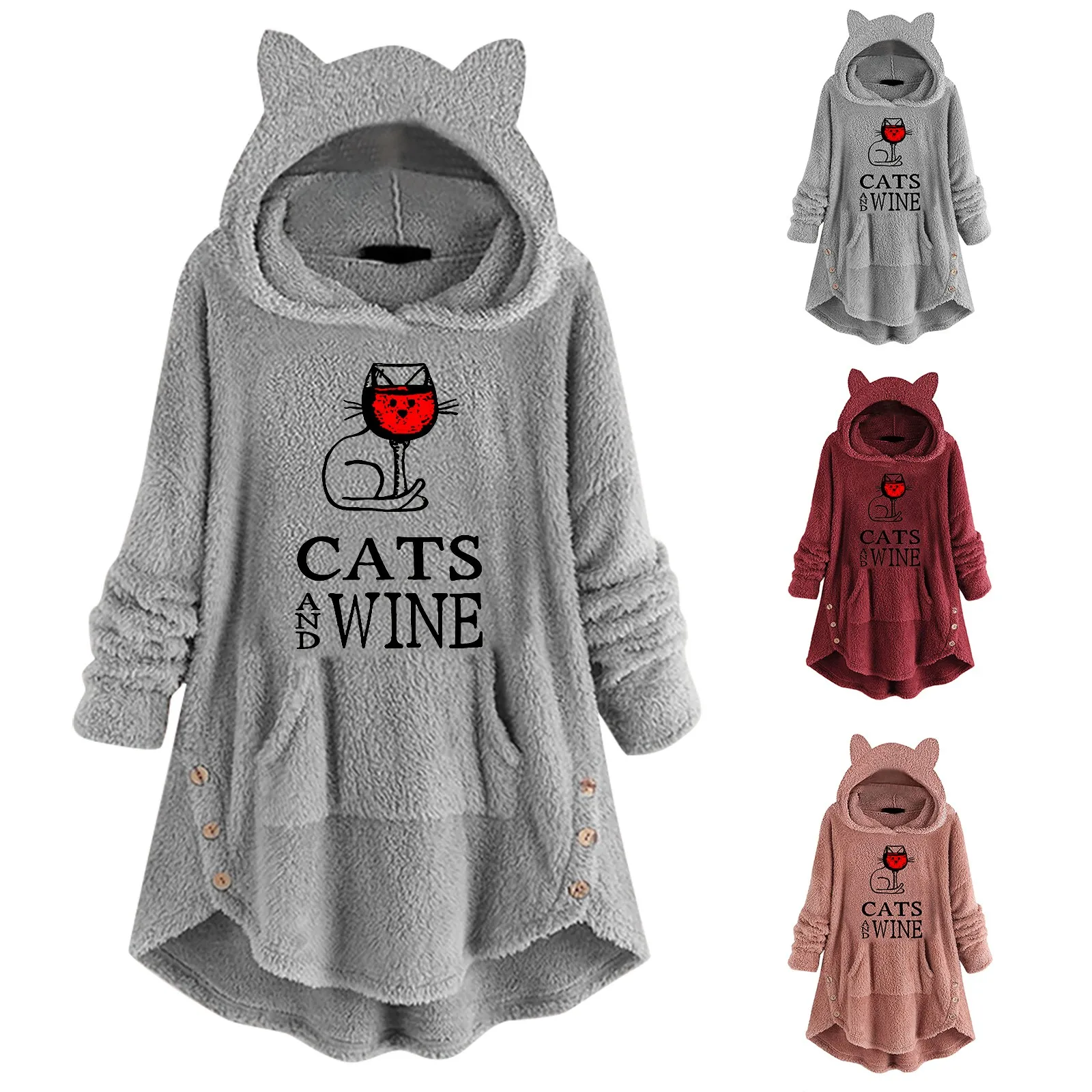 

Женская зимняя куртка на пуговицах, с капюшоном и кошачьими ушками