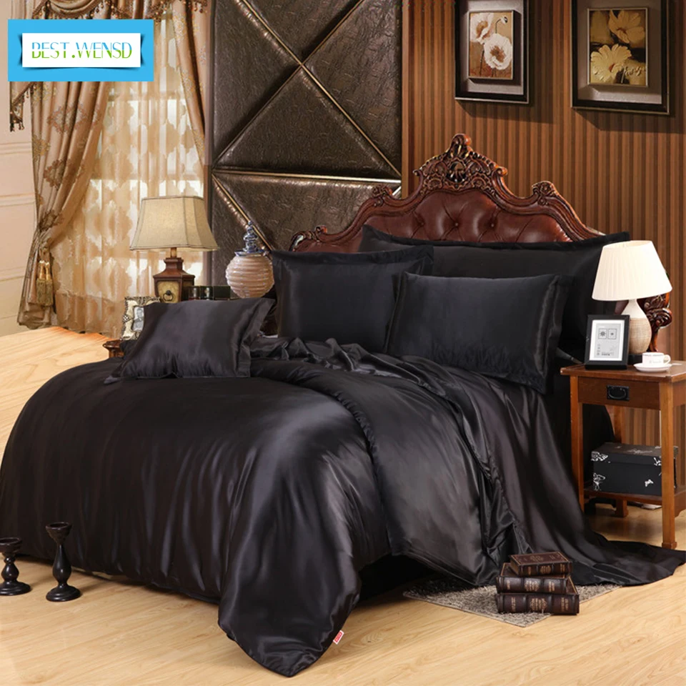 Постельное белье Качество Роскошный Черный 100% Мягкий Шелковый двойной Queen король