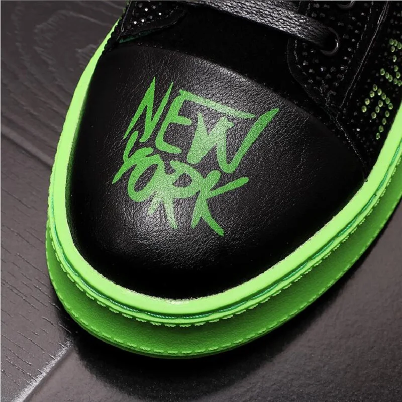 New Green Yellow Designer Men's high quality Studded Rivet Spike rhinestone Casual Shoes British Man Trending Leisure Male | Обувь