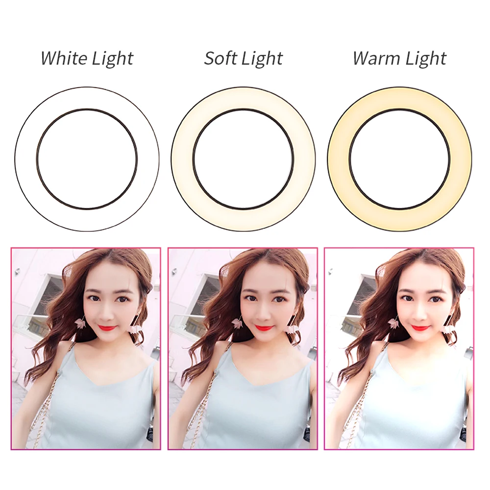 

LED Ring Flash Light Dimmable Desktop Photography Lighting Lamp Monopod Mount Bracket With Phone Holder For Video Live Nail Art