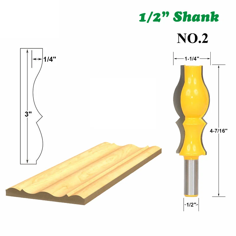 

1PC 1/2" 12.7MM Shank Milling Cutter Wood Carving Large Reversible Crown Molding Router Bit Set Armrest Line Groove Wood Cutters