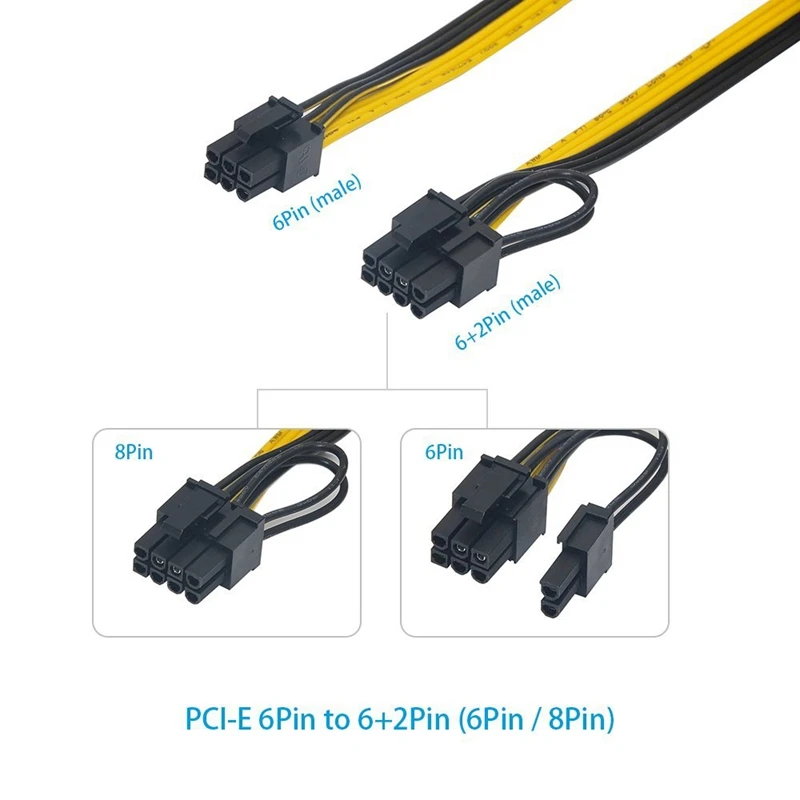 6 шт. 6-контактный PCI-E до 8 контактов (6 + 2) (штекер-штекер) силовой кабель GPU 50 см для