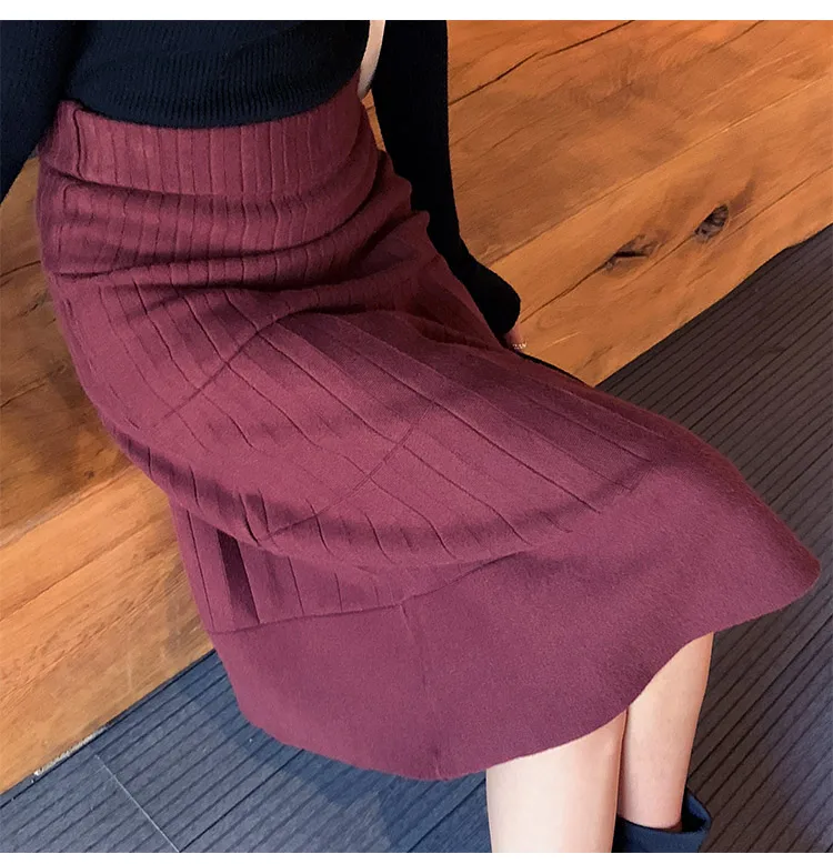 Трикотажная юбка средней длины Женская с завышенной талией одноступенчатая на