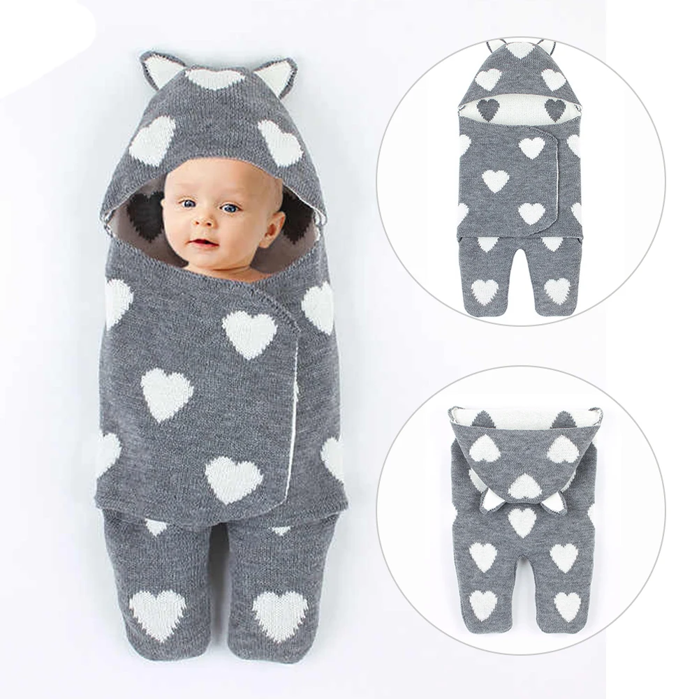 

Hooded Breathable Love Heart Sleeping Bag Warm Swaddle Acrylic Wrap Autumn Winter Baby Newborn Stroller Blanket Bedding