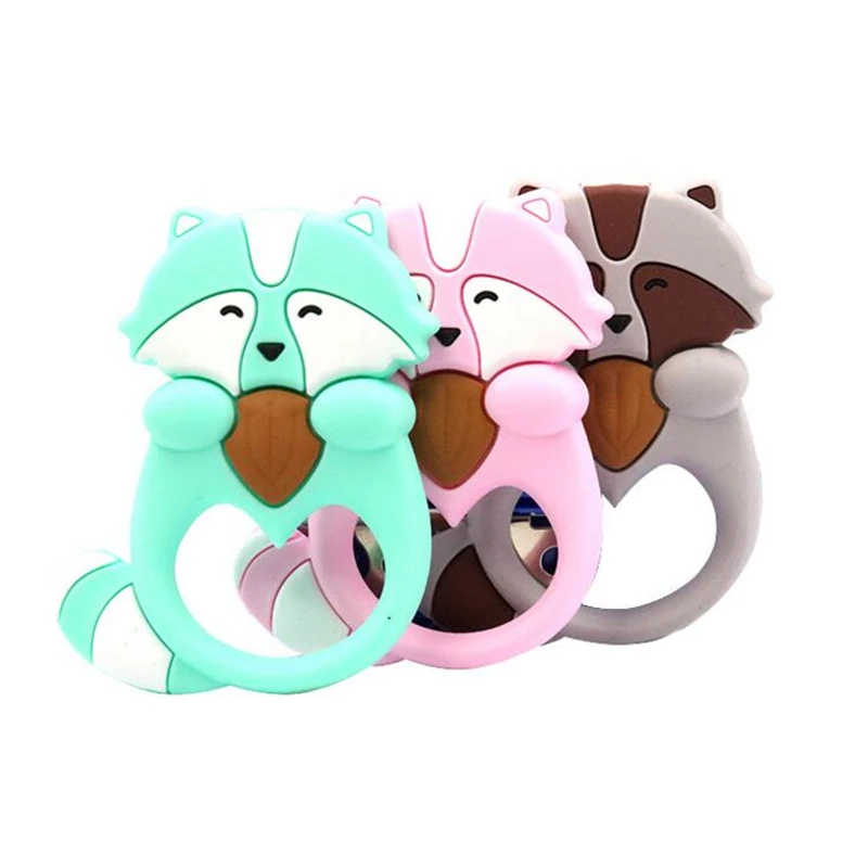 Mordedor de silicona con dibujos de animales para beb&eacute;, juguetes de dentici&oacute;n de mapache, para reci&eacute;n nacido, masticables, juguetes de lactancia-2