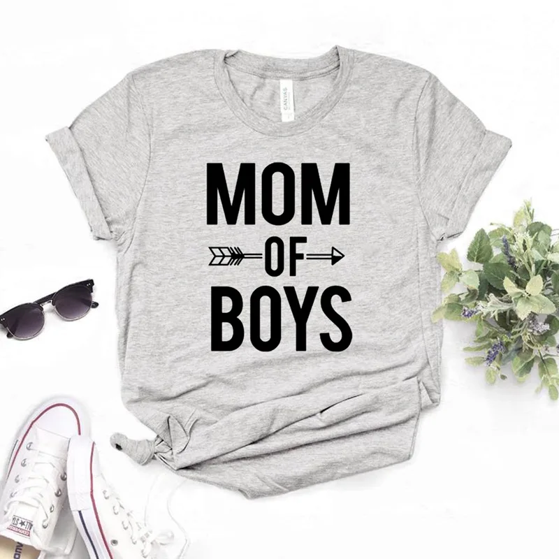 Женская хлопковая Футболка MOM OF BOYS ARROW повседневная забавная футболка в подарок