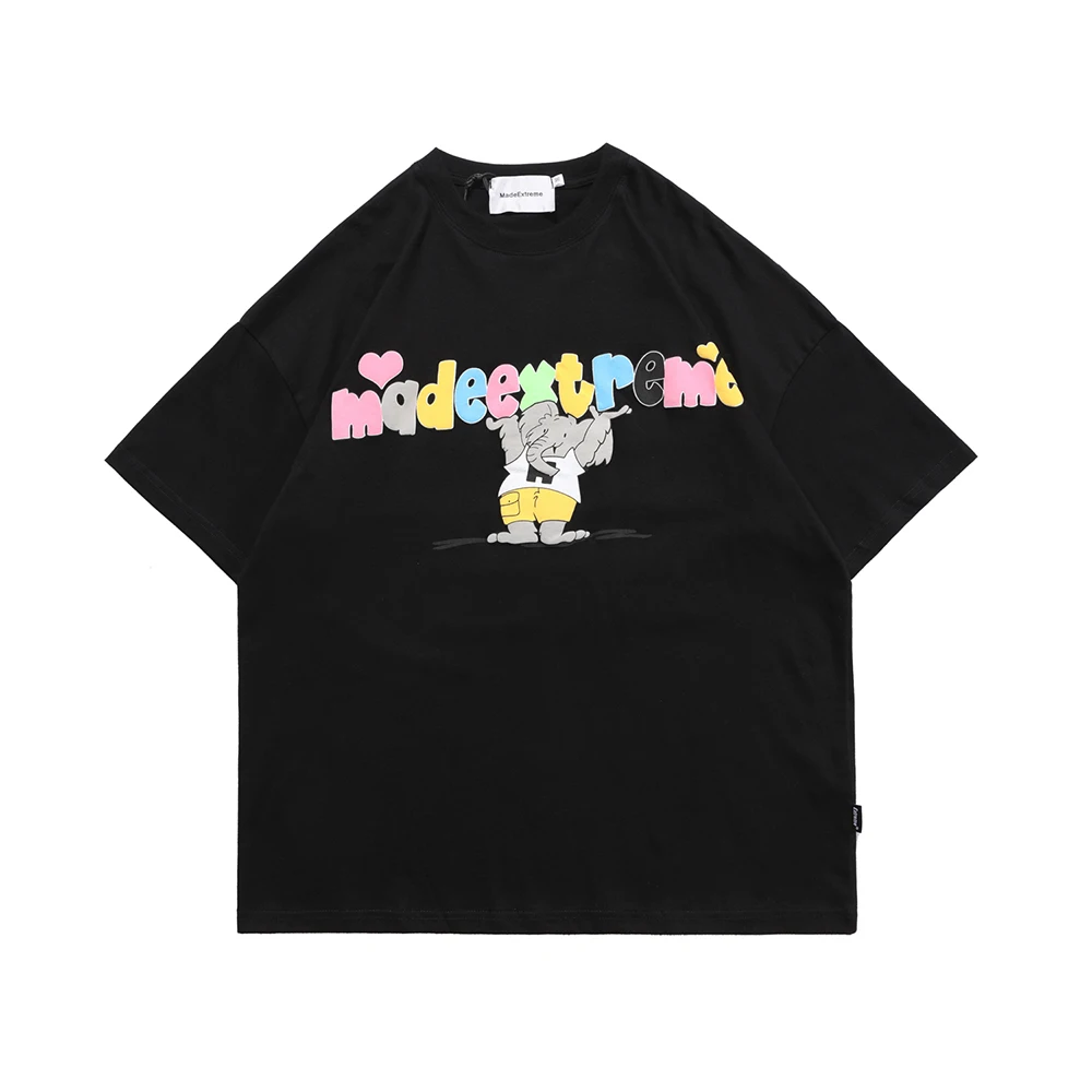 

Mens Oversized Elephant Printed T-Shirt Unisex Hiphop Short Sleeve tshirts 2021 Summer O-Neck T shirts Cotton Couple Tops