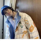 Корейская Женская двусторонняя стеганая куртка с мультяшным принтом, женские повседневные двусторонние толстые парки на молнии с капюшоном