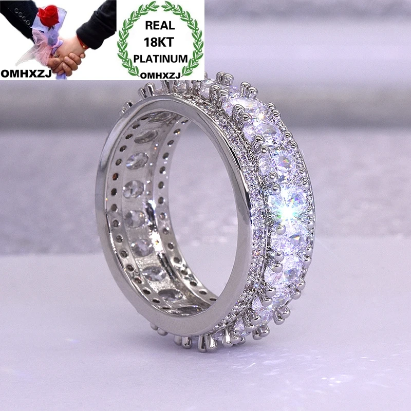 

OMHXZJ Wholesale European Fashion Hot Woman Girl Party Birthday Wedding Gift Luxury Full AAA Zircon 18KT White Gold Ring RR864