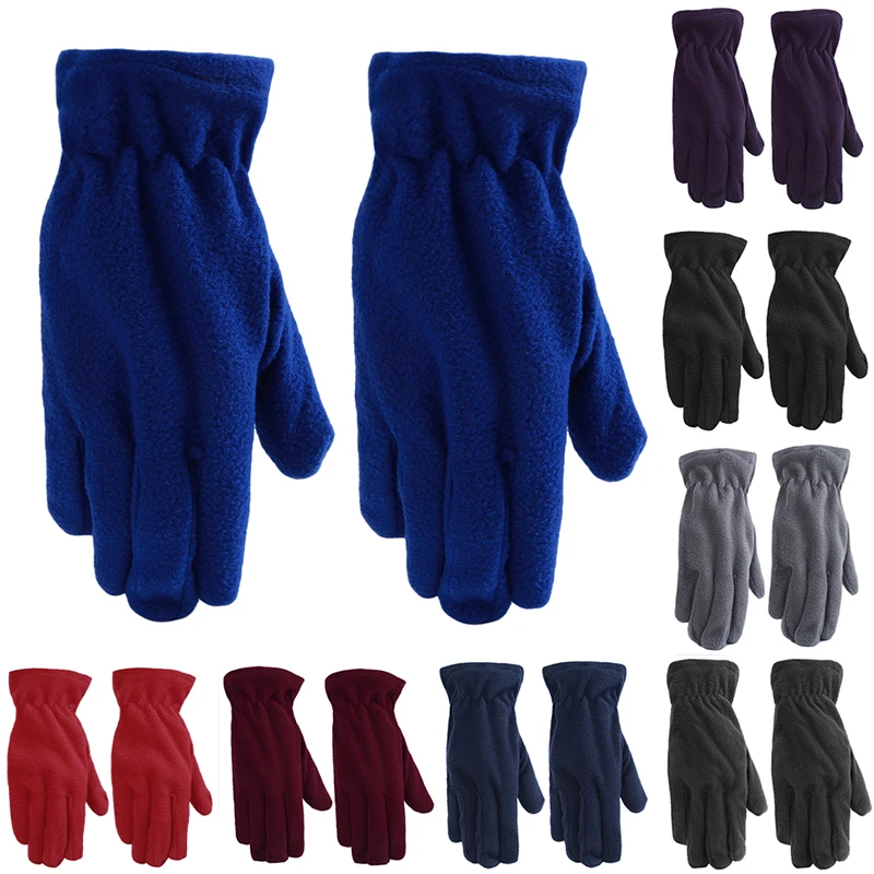 

Women Men Unisex Winter Fleece Full Fingered Gloves Basic Solid Color Thicken Plush Lining Mittens Thermal Wrist Warmer