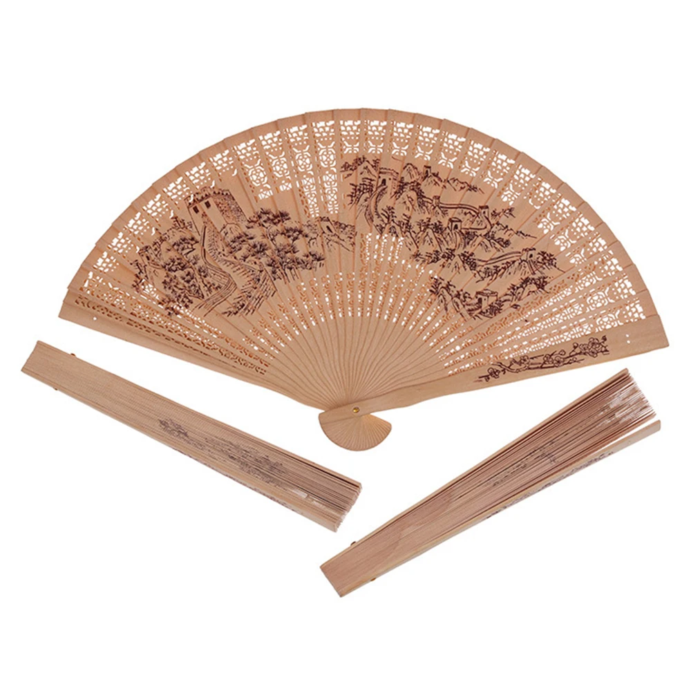 Китайский Японский складной веер оригинальный деревянный ручной Цветок