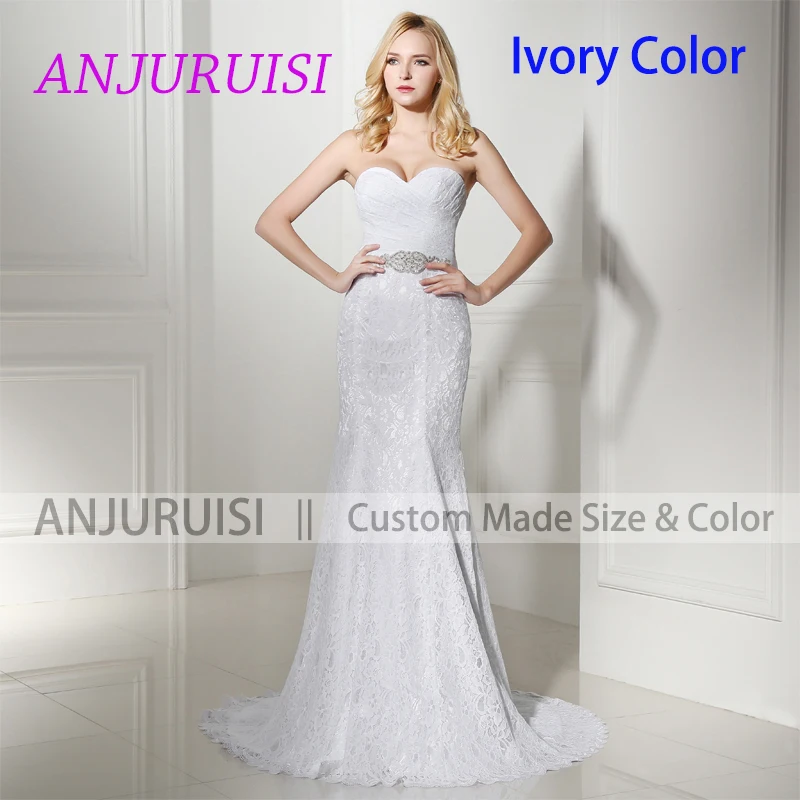 ivory color ANJURUISI элегантные белые кружевные свадебные платья Русалка Свадебные платья винтажные богемные Свадебные платья дешевые Sereia с жакетом - Цвет: ivory color