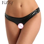 Новые черные сексуальные женские трусики из лакированной кожи с низкой посадкой и открытой промежностью, нижнее белье с высоким вырезом, модные эротические мини-трусики, женское нижнее белье