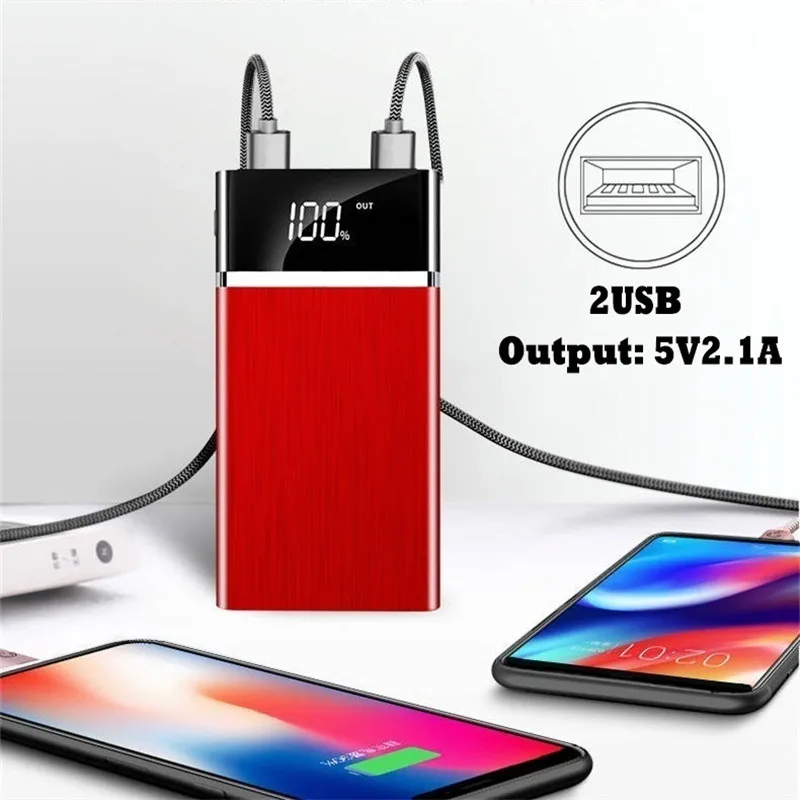 Внешний аккумулятор с 2 USB портами для телефонов iPhone Android 30000 мАч|Внешние