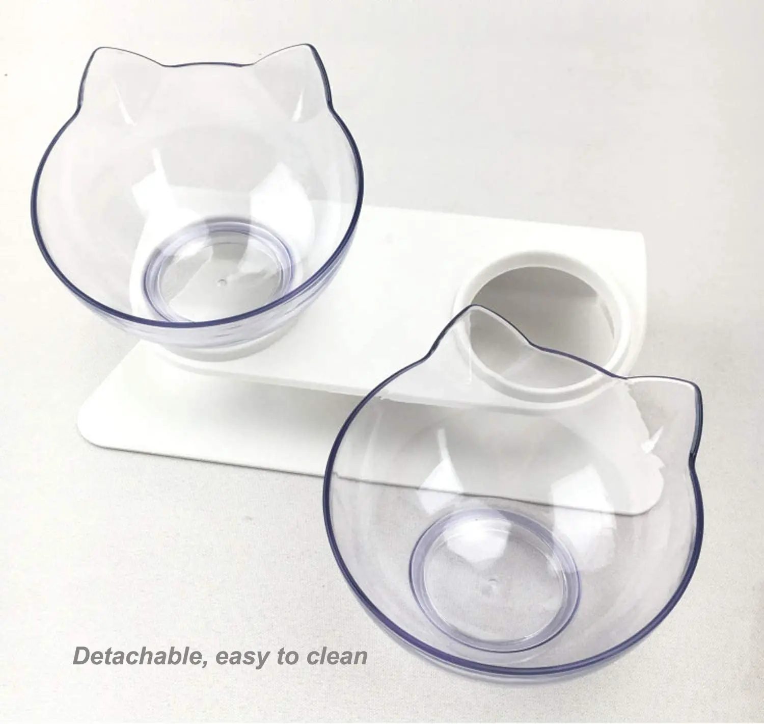 

Double Bowl Cat Feeder,15 Degree Tilted Platform Raised Cat Food and Water Bowls with Stand No Spill for Cats and Small Dogs