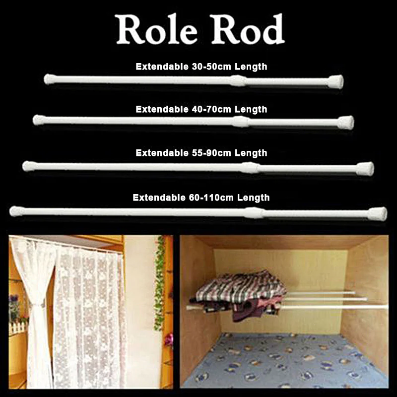 Multifunctional Curtain Rod Shower Curtain Rod Curtain Rail Rods Can Be Adjusted Easily And Retractable Bathroom Closet Storage
