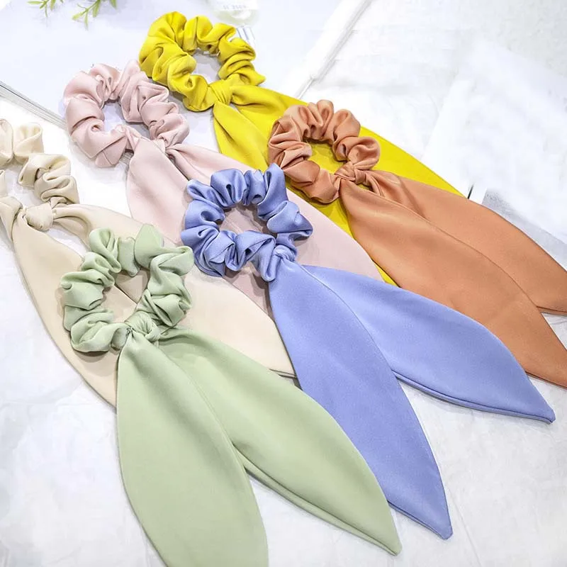 Женские атласные резинки для волос Однотонные в богемном стиле с бантом