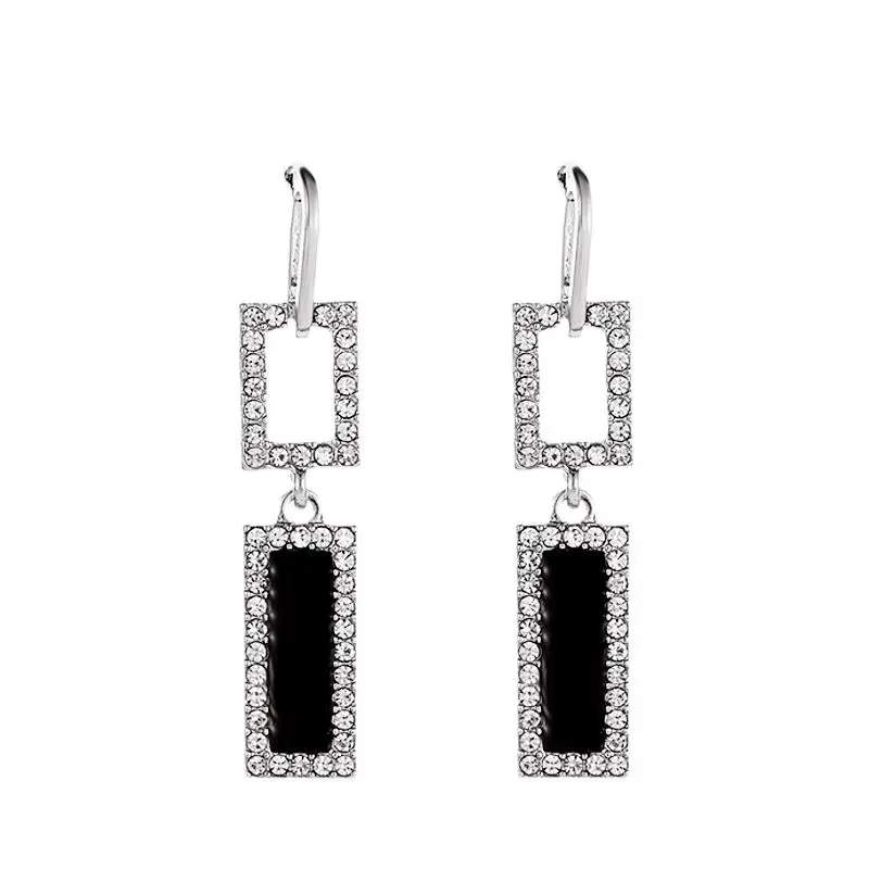 

Korean New Geometric Earrings 925 Silver Needle Diamond Inlaid Rectangular Women's Temperament Earrings