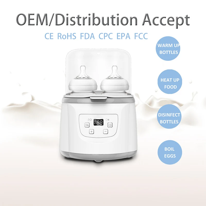 

6 functions Baby Double Bottle Warmer Bottle Sterilizer For Breast Milk Accurate LED Temperature Control US/EU Plug